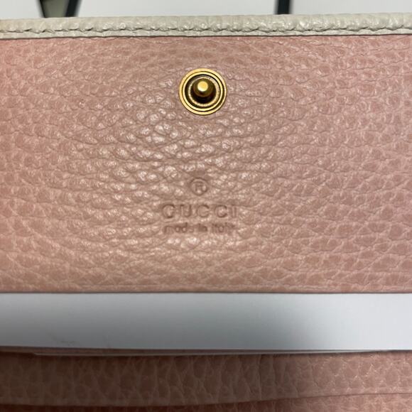 Gucci GG Marmont Bow Bifold Wallet off-white textured leather Gold Accents New - Picture 6 of 11